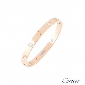Cartier Rose Gold Half Diamond Love Bracelet Size 18 B6036018 Cartier Rose Gold Half Diamond Love Bracelet Size 18 B6036018